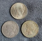 Lot of 3 circulated 1923 Peace Dollars - 90% silver