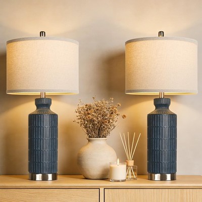 Modern Table Lamps, 26'' Ceramic Table Lamps Set of 2, Nightstand Lamps for B...