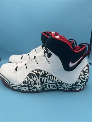 Nike Zoom LeBron 4 IV White/Black Graffiti Sz11 DJ4888-100 Has Yellowing See Pic