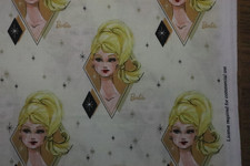 Barbie Print Sew Fabric Blonde Headshot Ponytail Starbursts 1 yd Cranston 2015