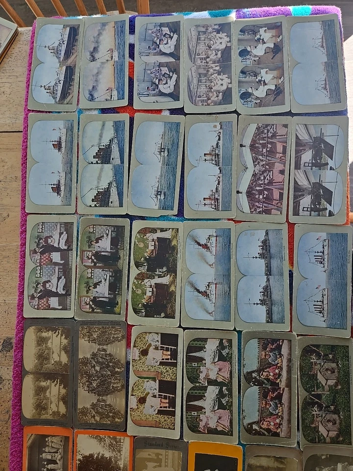 GRAN SURTIDO Lote de 42 Tarjetas Estereográficas Antiguas - Blanco y Negro y Color Foto 2 de 4