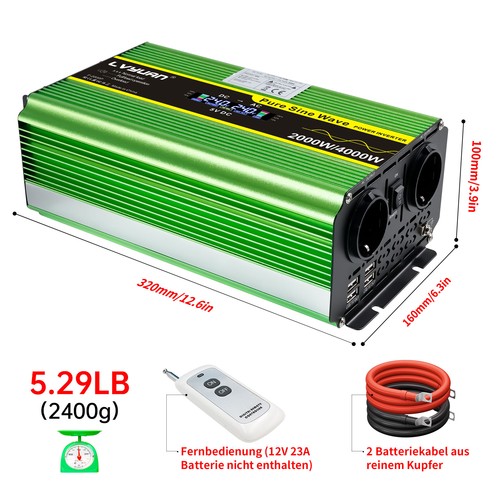 2000W Pure Sine Wave Inverter 12V/24V 230V 4000W Peak LCD Remote Control - Picture 24 of 24