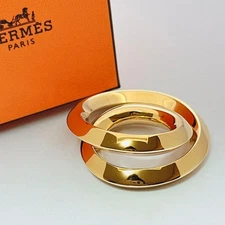 Hermes Gold Metal Scarf Ring Used Elegant Jewelry Accessory