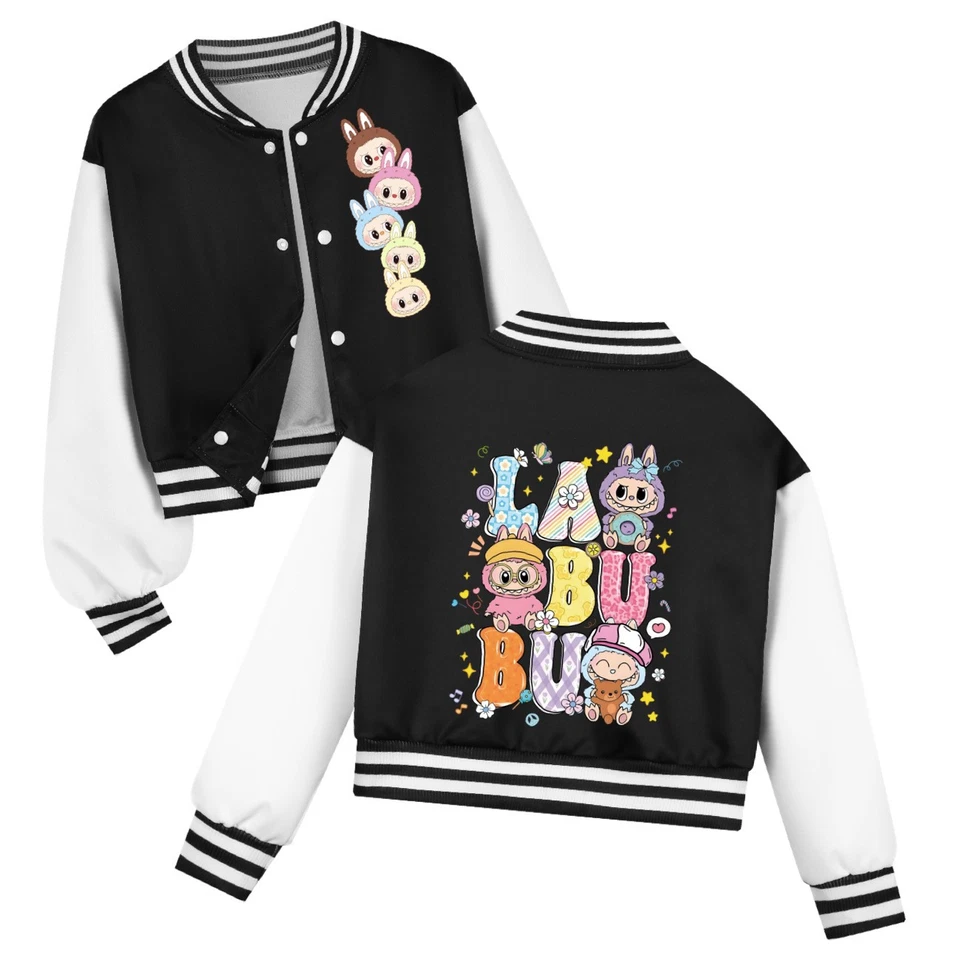 Kids Girls Boys Cute Labubu Printed Jacket Baseball Uniform Top Autumn Outerwear - Image 4 of 4