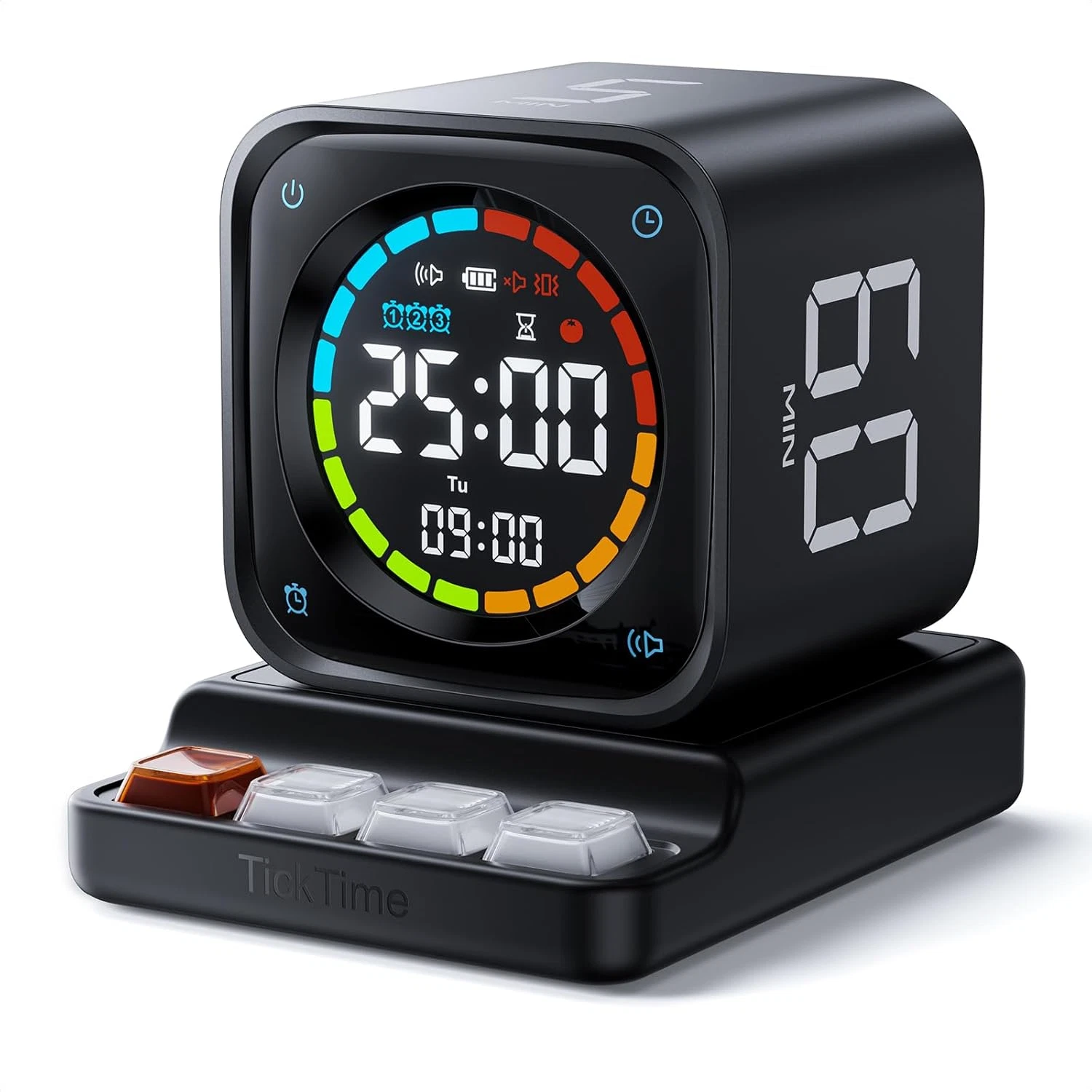 TK3 Pomodoro Timer Cube, Desk Productivity Timer with 5/10/30/60 Min Presets, Cu