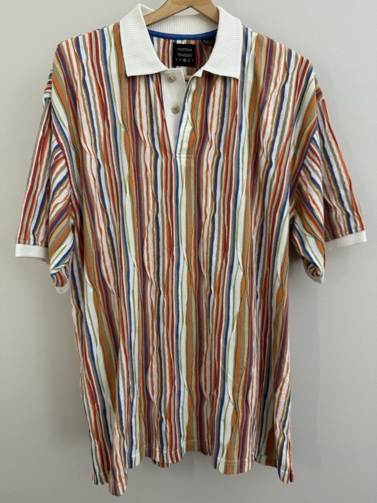 Vintage Vtg Cotton Traders Polo Shirt Y2K Coogi Style Textured Mens XL Colorful