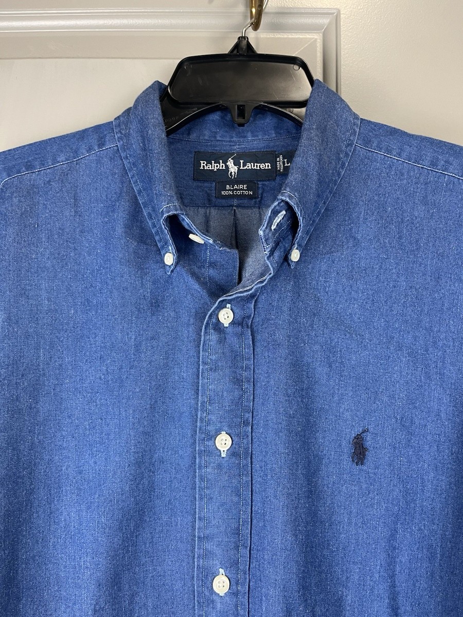 Western Denim Ralph Lauren Chambray Shirt Mens Slub Denim Western