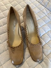 Vintage Salvatore Ferragamo Italy Womens 7.5 Suede Leather Bow Dress Heels Pumps