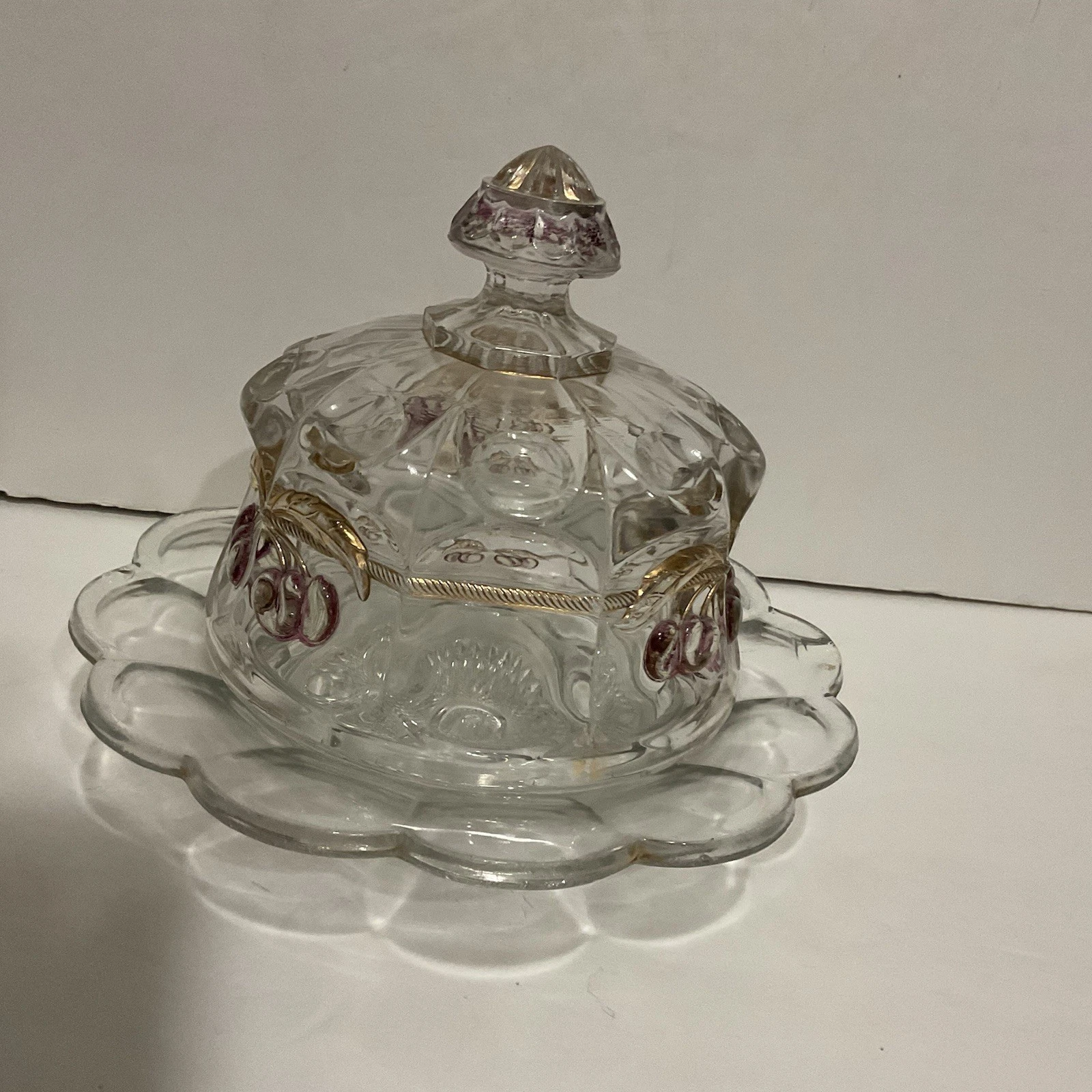 Antique Mosser Cherries & Cable Ruby And Gold Flash On Covered Butter Dish