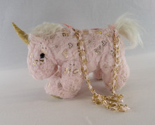 Unicorn Plush Child  s Plush Bag Purse Pink Gold Stars Love 07 Chain Zip Closure
