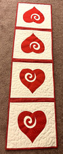 Hand Made Quilted Table Runner/ Topper  Applique Swirly Hearts  11.75" x 43"