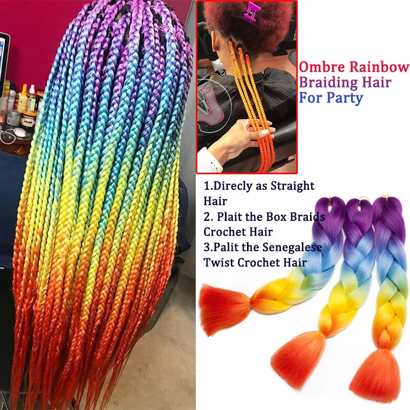 24 Inch Jumbo Braids Hair Extensions Ombre High Temperature Synthetic Hair  African Rainbow Box Braiding Hair for Senegal Twist 100g/pack 2 Tones