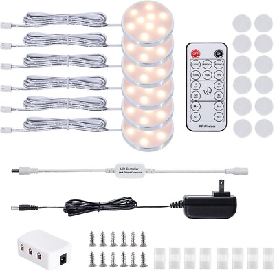 Puck Lights,LED Dimmable Under Cabinet Lighting Kit,12V 6 Pack Wired Puck Lights