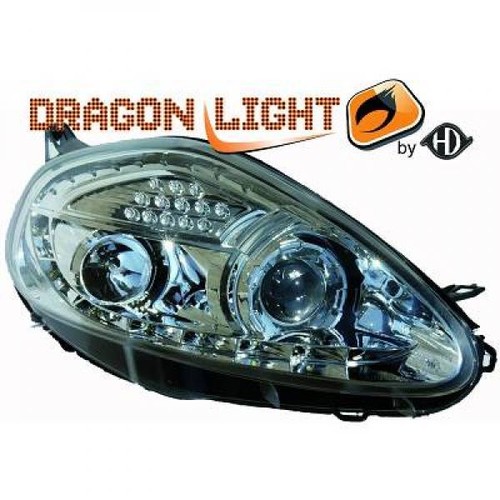 LHD Modèle Phare Paire LED Dragon Transparent Chrome H1 Pour Fiat Grande Punto - Photo 1 sur 5