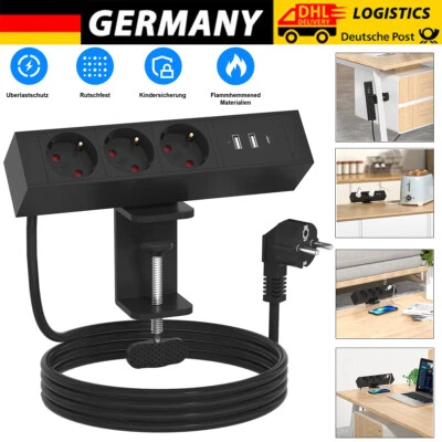 DAZONE Tischsteckdose mit USB C 3 Fach Mehrfachsteckdose Steckdosenleiste Schreibtisch