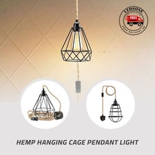 LEDSone Plug in Pendant Light E27 Hemp Hanging Lamp Cage Fabric Cord with Switch