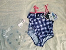 Andy & Evan Ruffled One Piece Checkered Pink White Navy Girl Swim Suit: Size 6Y