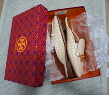  298 Tory Burch Mini Benton Loafer Slide Charm Leather Gold Cream 8 Worn Once