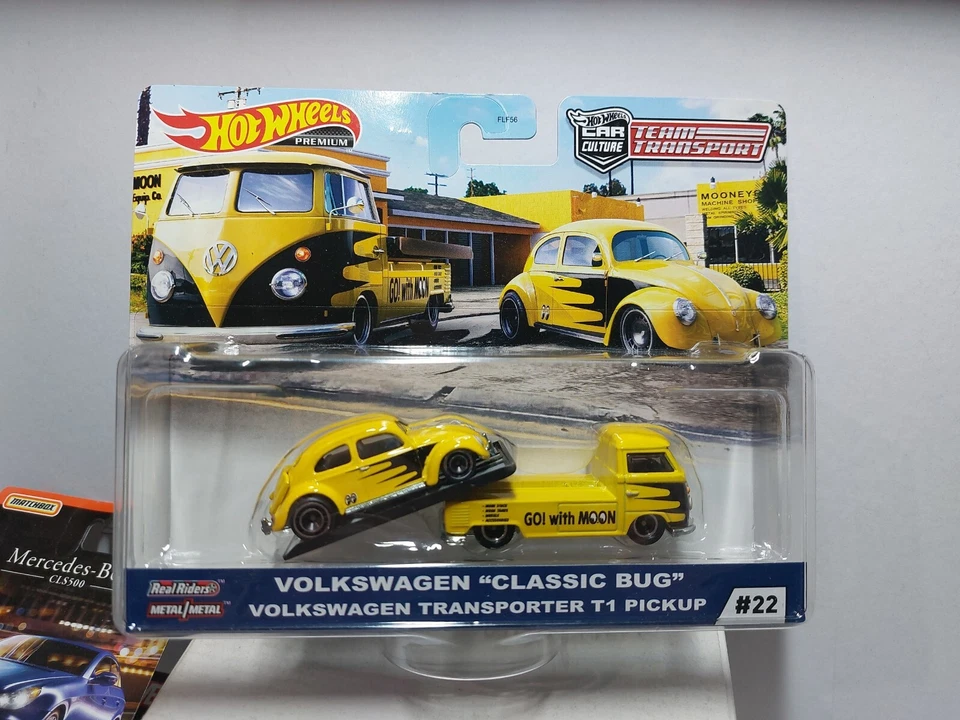 HOT WHEELS Hotwheels 1/64 🇫🇷 Team Transport Volkswagen mooneyes bug + transporter t1 #22