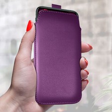 PU Leather Pull Tab Flip Case Cover Pouch For Various Mobile Phones - Purple (L)