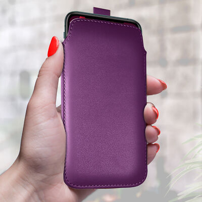 PU Leder Zuglasche Flip Case Cover Tasche für verschiedene Handys - lila (L)