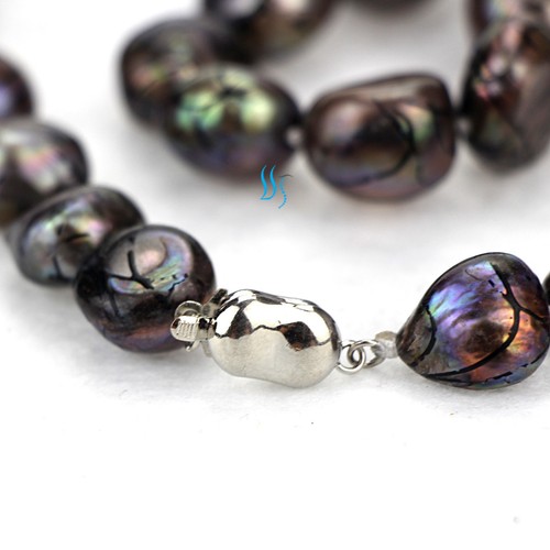 18" 11-13mm Dark Brown With Black Wave Freshwater Mother Of Pearl Necklace B - Bild 5 von 5