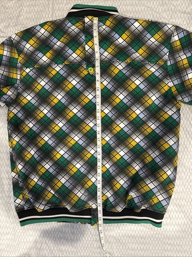 Coogi Men’s XL Bomber Jacket Green White Yellow Irish Plaid Retro Streetwear - Picture 7 of 13