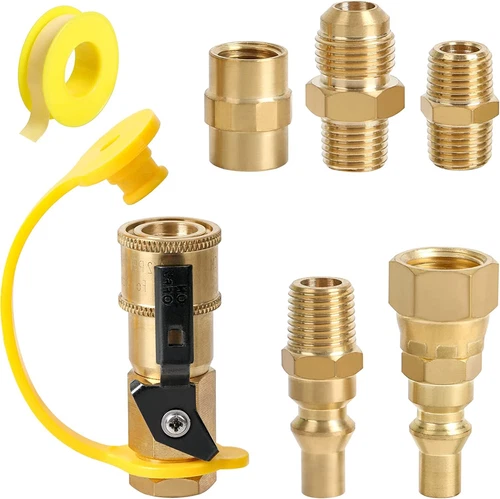 RV Propane Quick Connect Fitting Adapter Valve,1/4"NPT Full Flow Plug+3/8"Flare - Picture 11 of 11