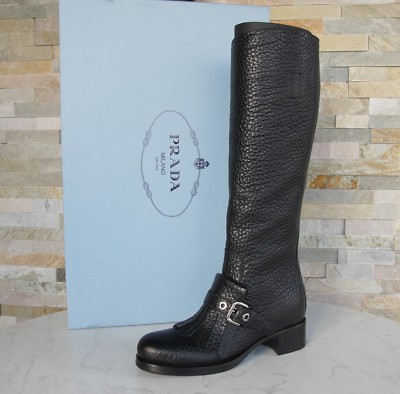 PRADA Gr 37 Stiefel Boots Schuhe 1W061H Fransen schwarz NEU ehem. UVP 1100  