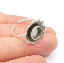 Flower Ring Blank Setting, Wire Brass Ring Bezel, Cabochon Mounting 8mm G33583
