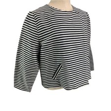 Medium 8/10 Chico's New Black White Stripe "Sarah" Jacket Travel Collection