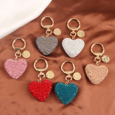 Rhinestone Heart Shaped Pendant Diamond-encrusted Keychain Metal