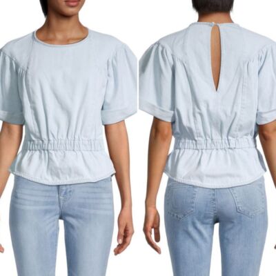 IRO Zafo gathered Faded denim peplum top Size 38/ US 6