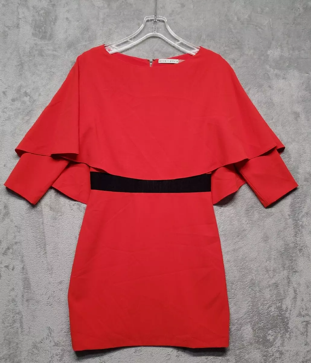 Alice and Olivia Dress Womens 4 Red Cairo Cape Dress Lined Fitted