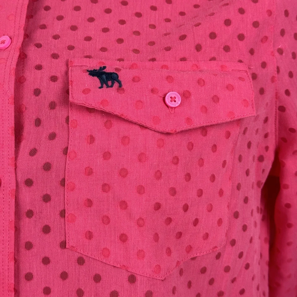 Camisa Abercrombie Fitch Abotonada Manga Larga Lunares Rosa Mujer Mediana M Foto 3 de 4