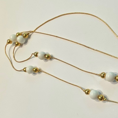 Napier Goldtone Chain Necklace Minimalist Single Strand White Gold Bead Details - Picture 8 of 8