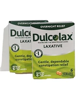 Dulcolax Laxative Overnight Relief 6 tablets o Lot of 2 - New