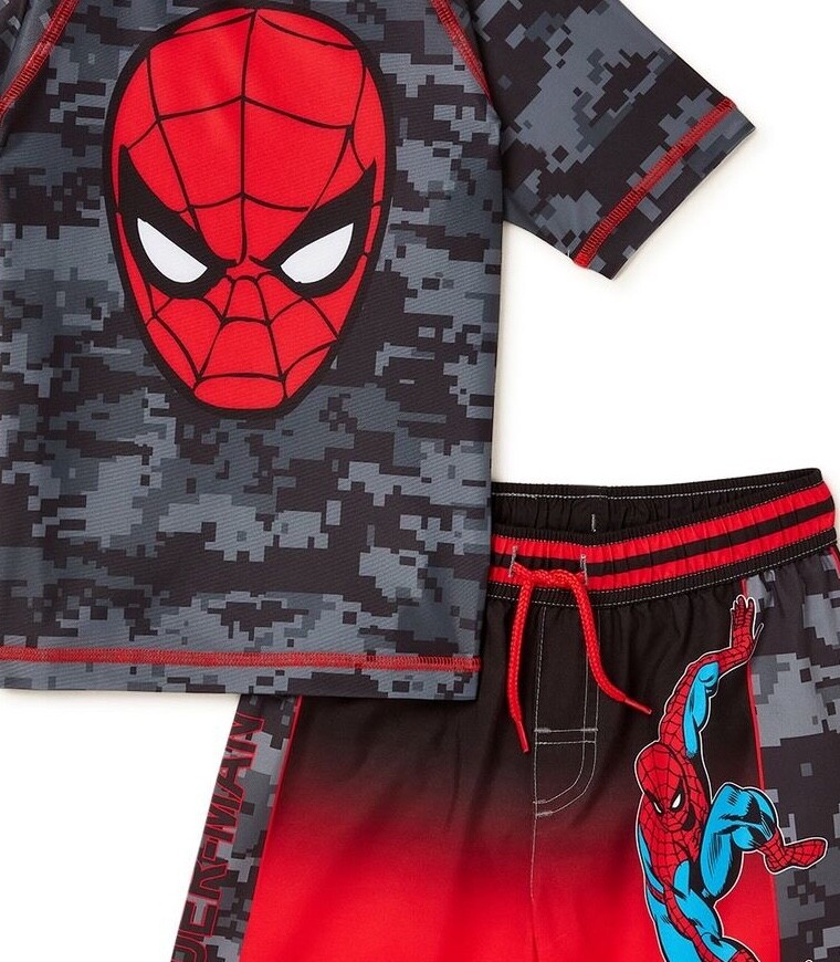 Marvel Avengers Spiderman Bade-Set Für Jungen – 2-teilig Mit Kurzärmeligem Rashguard & Boardshorts, UV-Schutz UPF 50+