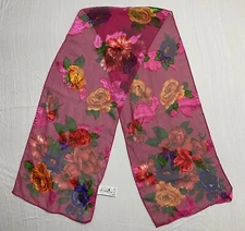 Liz Claiborne Scarf Fuchsia Pink Green Purple Floral 52"