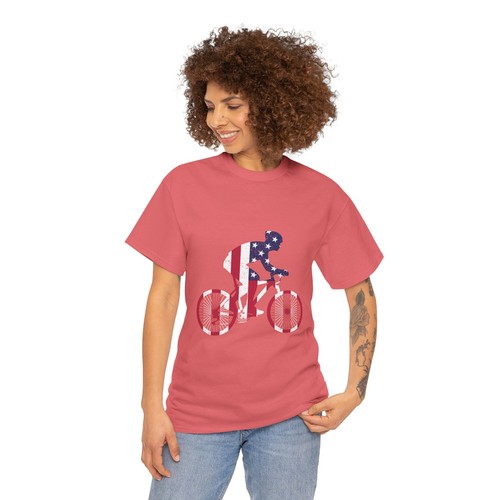 Cycling Bicycle Unisex Heavy Cotton Tee T-Shirt 'American Cyclist' - Picture 15 of 118