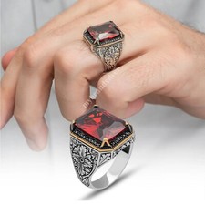 Men's Garnet Ring Solid 925 Sterling Silver Jewelry All Size       TR176