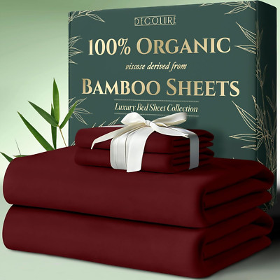 Ultra Soft 100% Organic Bamboo Twin Sheets - 4Pcs, Deep Pocket, Burgundy