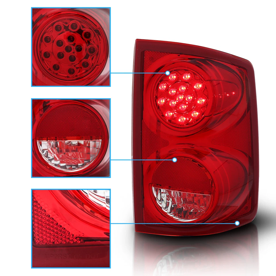 LED 2005 2006 2007 2008 2009 For Dodge Dakota Trunk Red Clear Brake Tail Lights - Image 4 of 4