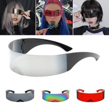 Futuristic Sunglasses Mirrored Narrow Lens Wrap Visor Robot Costume Flat Glasses
