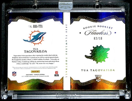 2020 Panini Flawless Rookie Auto Booklet RPA SSP 2/10 Tua Tagovailoa #4 R6220J - Picture 2 of 2