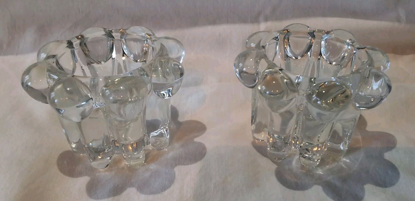 Bougeoirs Verre Bulle Reims France | Paire de Chandeliers Transparents Anciens