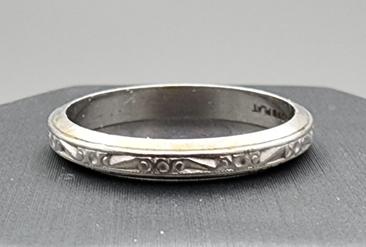 900 Pt Platinum 100 Ir Art Deco Scroll Wedding 2.5mm Band Sz 6.25 Ring Pt2103
