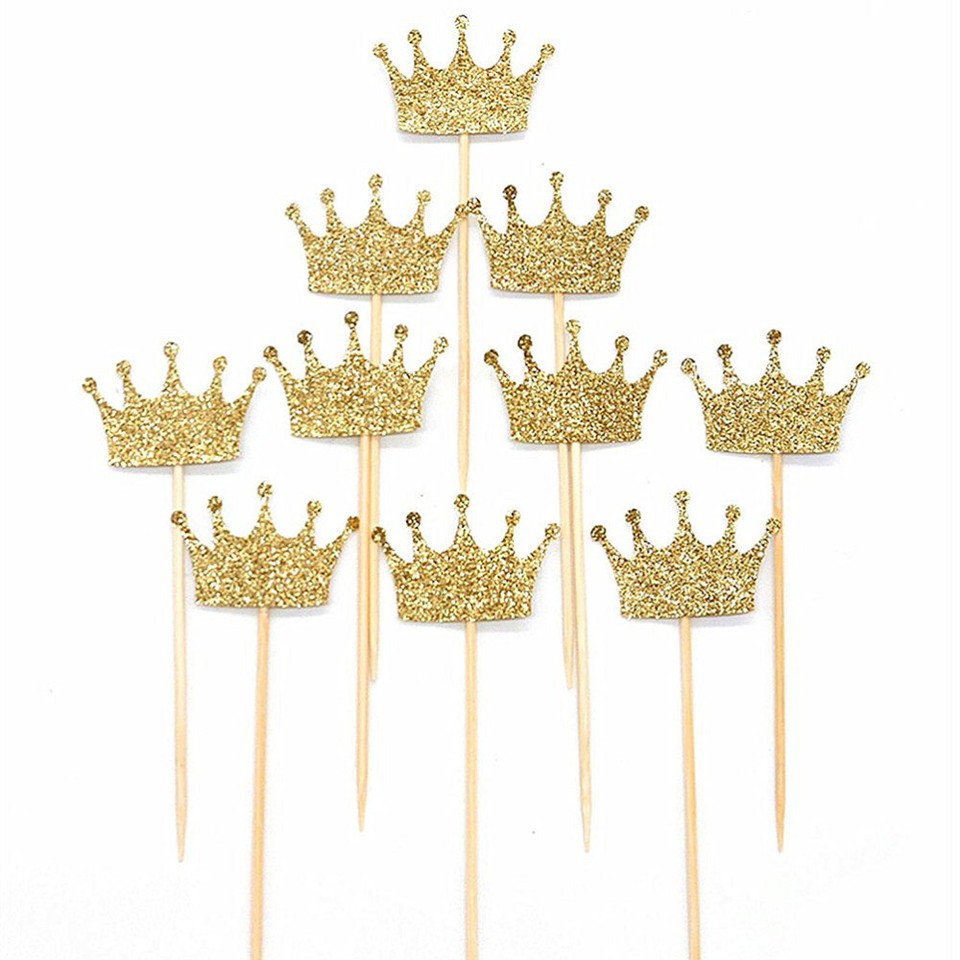 20pcs Gold Glitter Crown Cake Topper Cupcake Topper Pick Party Favor