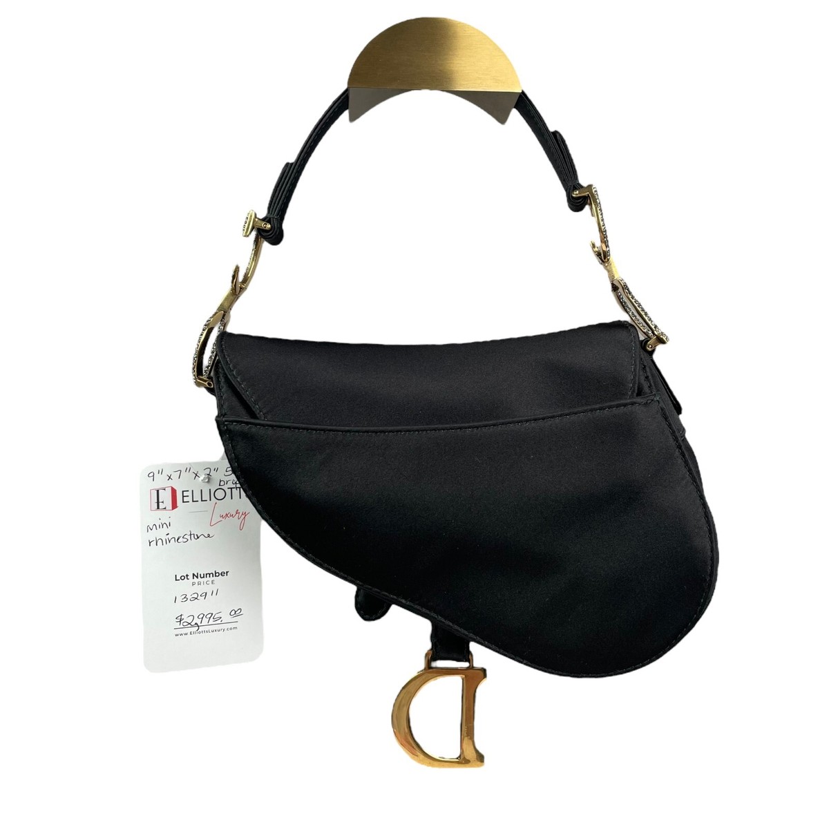 Christian Dior Mini Saddle Bag Black Silk Satin Crystal Encrusted