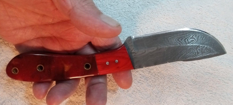 8.5" Custom Handmade Damascus Steel fixed blade knife with a red handle + sheath